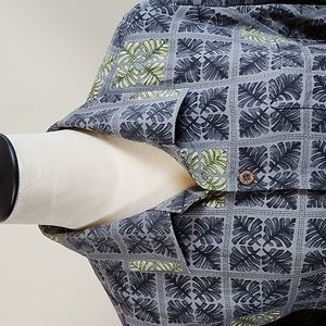 Tommy Bahama 100% Silk Gray & Green Men's Slightly Textured Casual Shirt, Size L